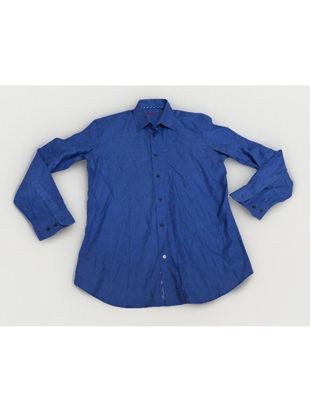 Men’s Robert Graham Long Sleeve Blue Paisley Embroidered Dress Shirt Size M/L